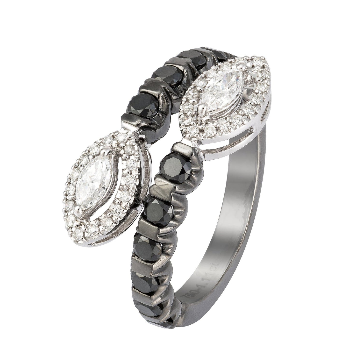 Beautiful Black Yellow White Diamond White Rose Gold 18K Ring For Her