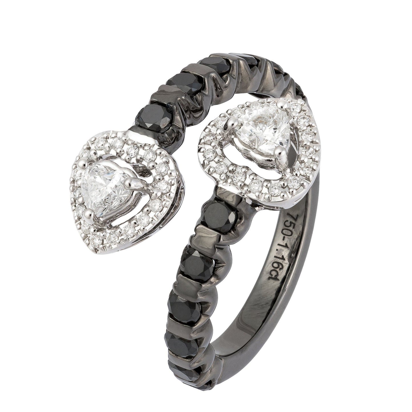 Impressive Black White Diamond White Gold 18K Ring For Her