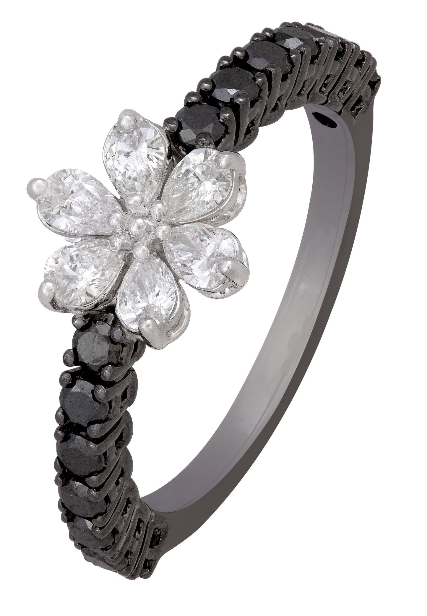 Pretty Black White Diamond White Gold 18K Ring For Her