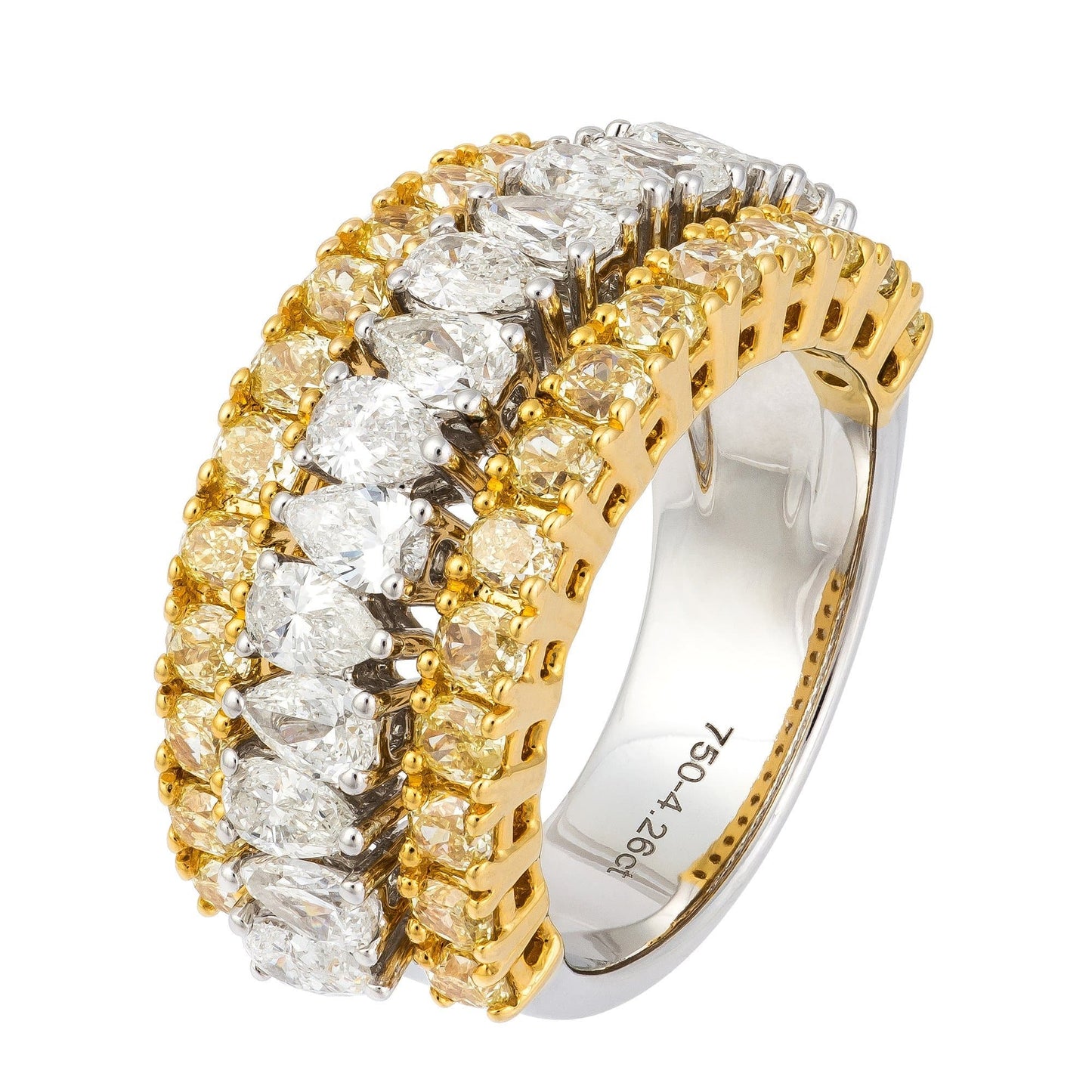 Investment Yellow White Diamond White Gold 18K Ring For Her