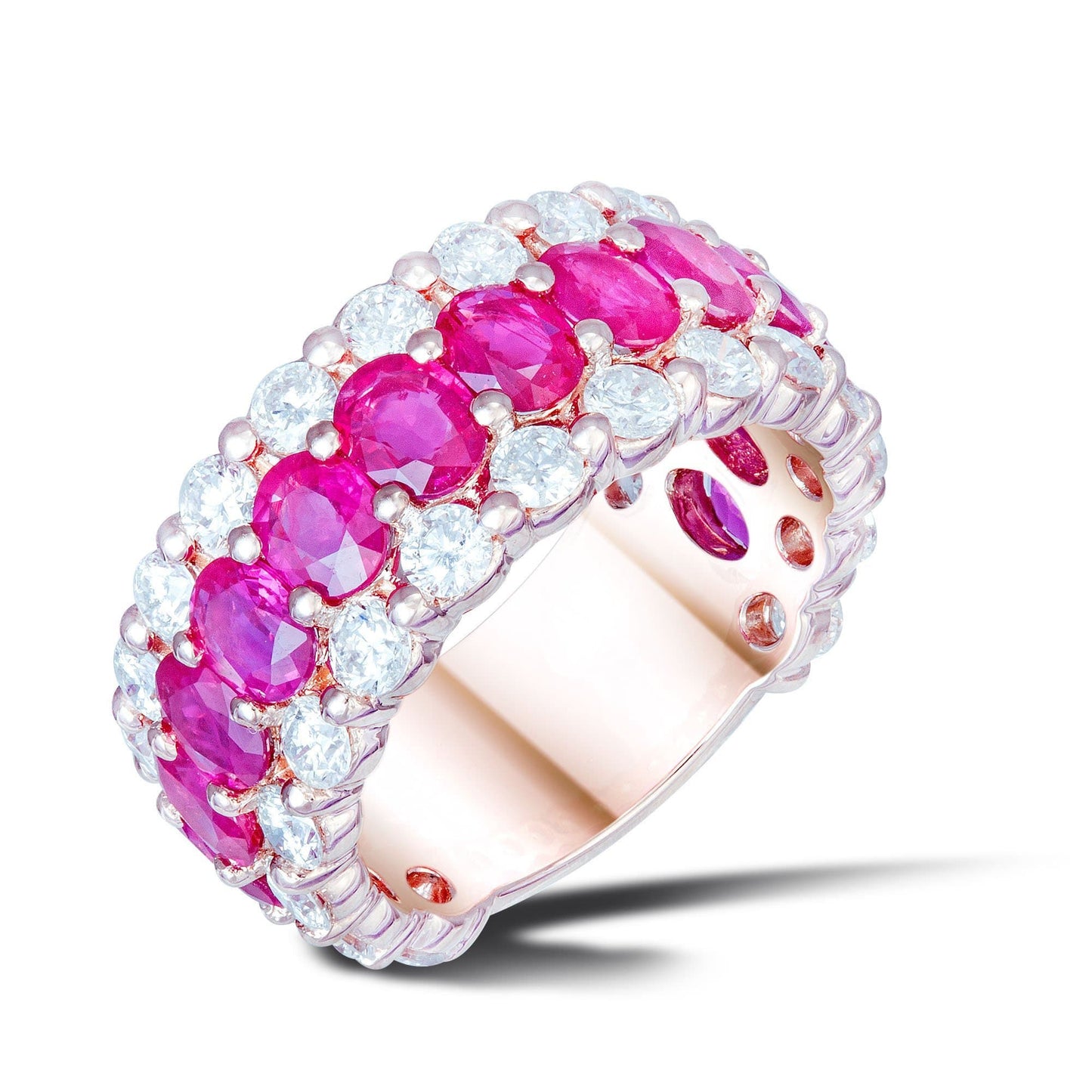 The Classic Red Ruby White Diamond White Gold Band Ring For Her 18K