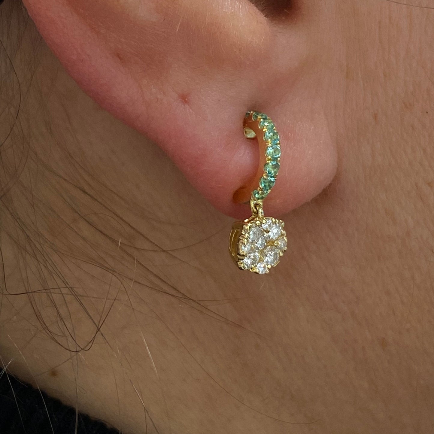 Diamond Earrings For Her with Emerald in White Gold