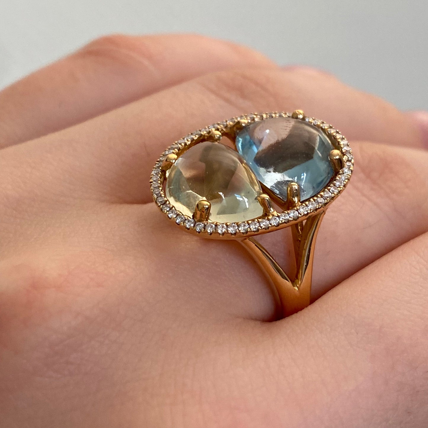 Ukrainian Collection Diamond Quartz Topaz 18 Karat Gold Diamond Ring For Her