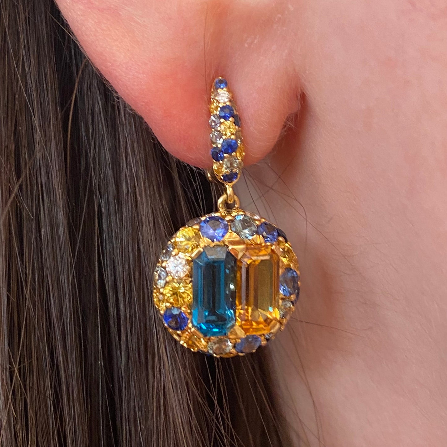 Ukrainian Collection Heritage Citrine Sapphire 18 Karat Gold Diamond Earrings