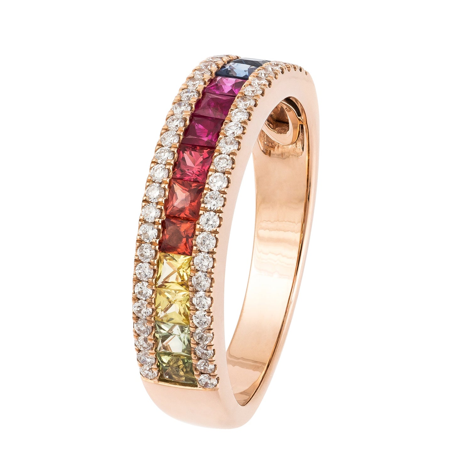 Multisapphire Diamond Rose Gold Colourful Ring For Her 18 K Gold