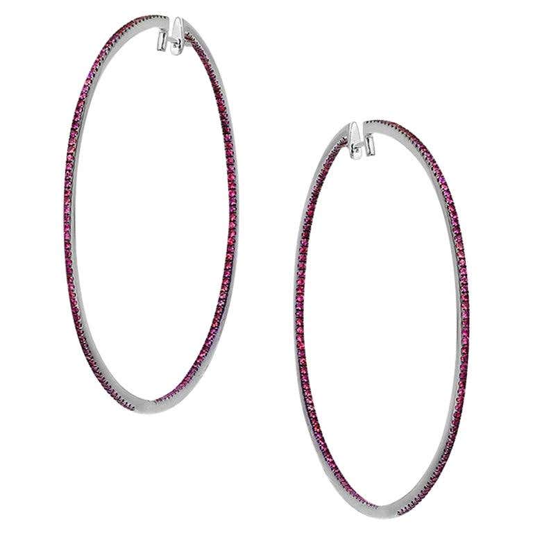 Impressive Red Ruby White Gold Hoop Earrings - Natkina