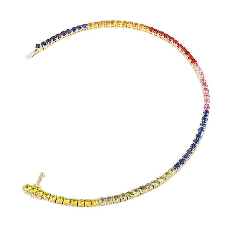 Multi Sapphire Fine Jewelry Diamond Yellow Gold Colourful Tennis Bracelet - Natkina