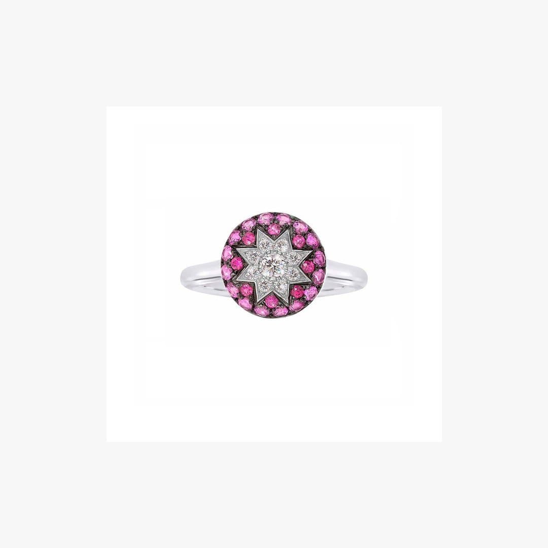 Round Star Ruby White Diamond Ring - Natkina