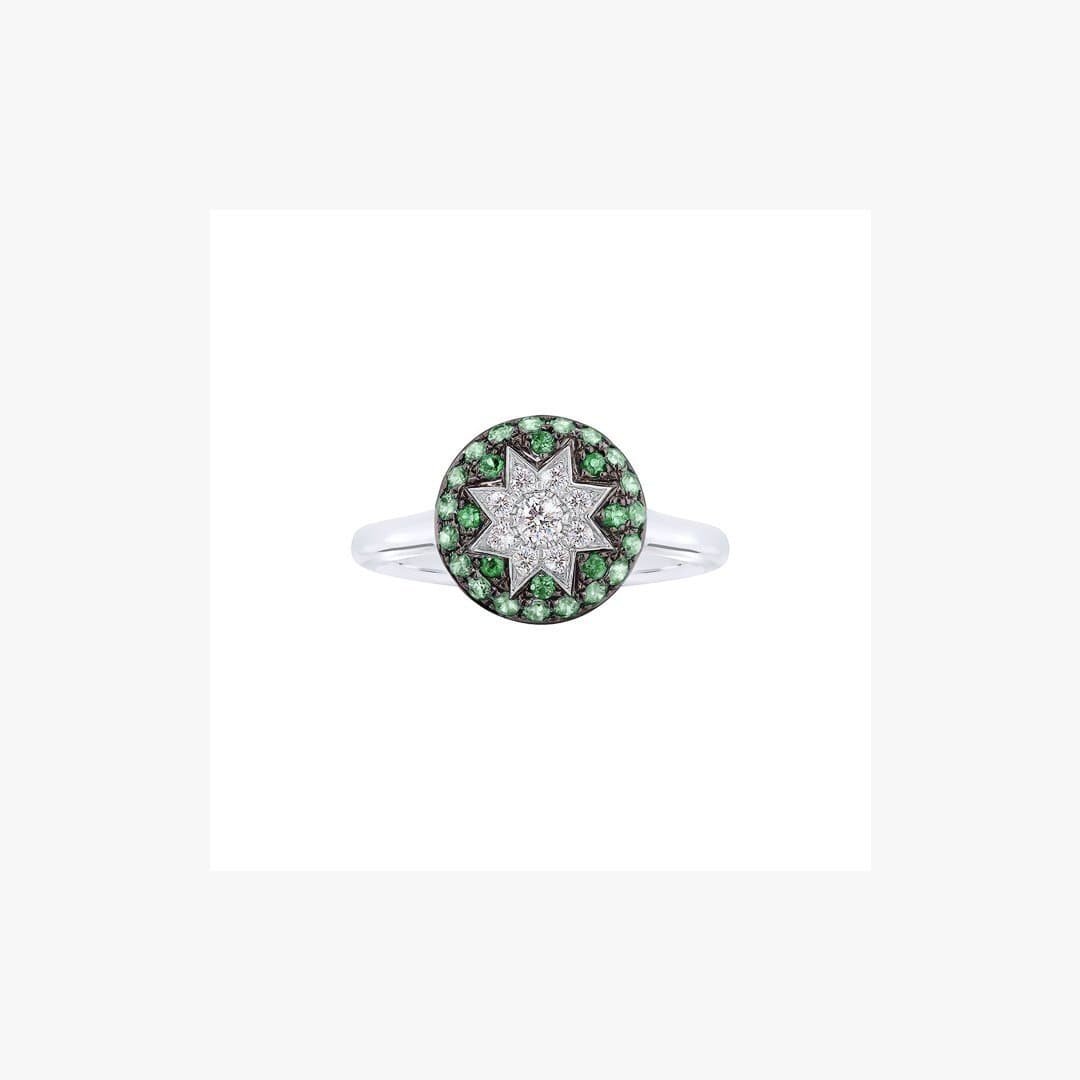 Round Star Tsavorite White Diamond Ring - Natkina