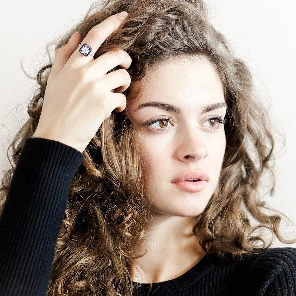 Square Star Sapphire White Diamond Ring - Natkina