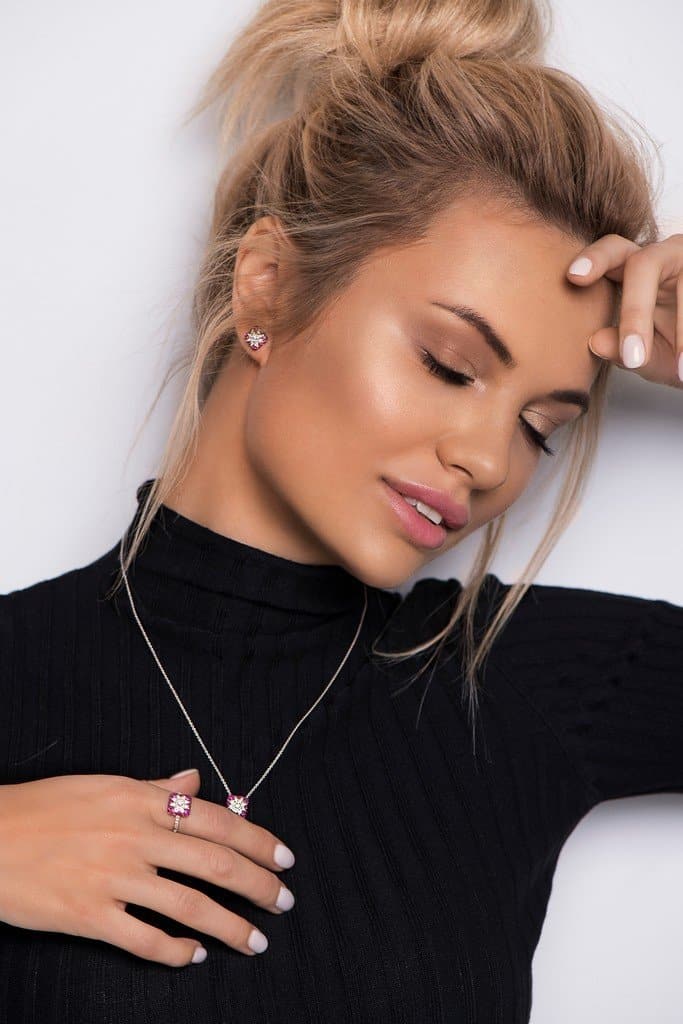 Square Stud Ruby Diamond Earrings - Natkina