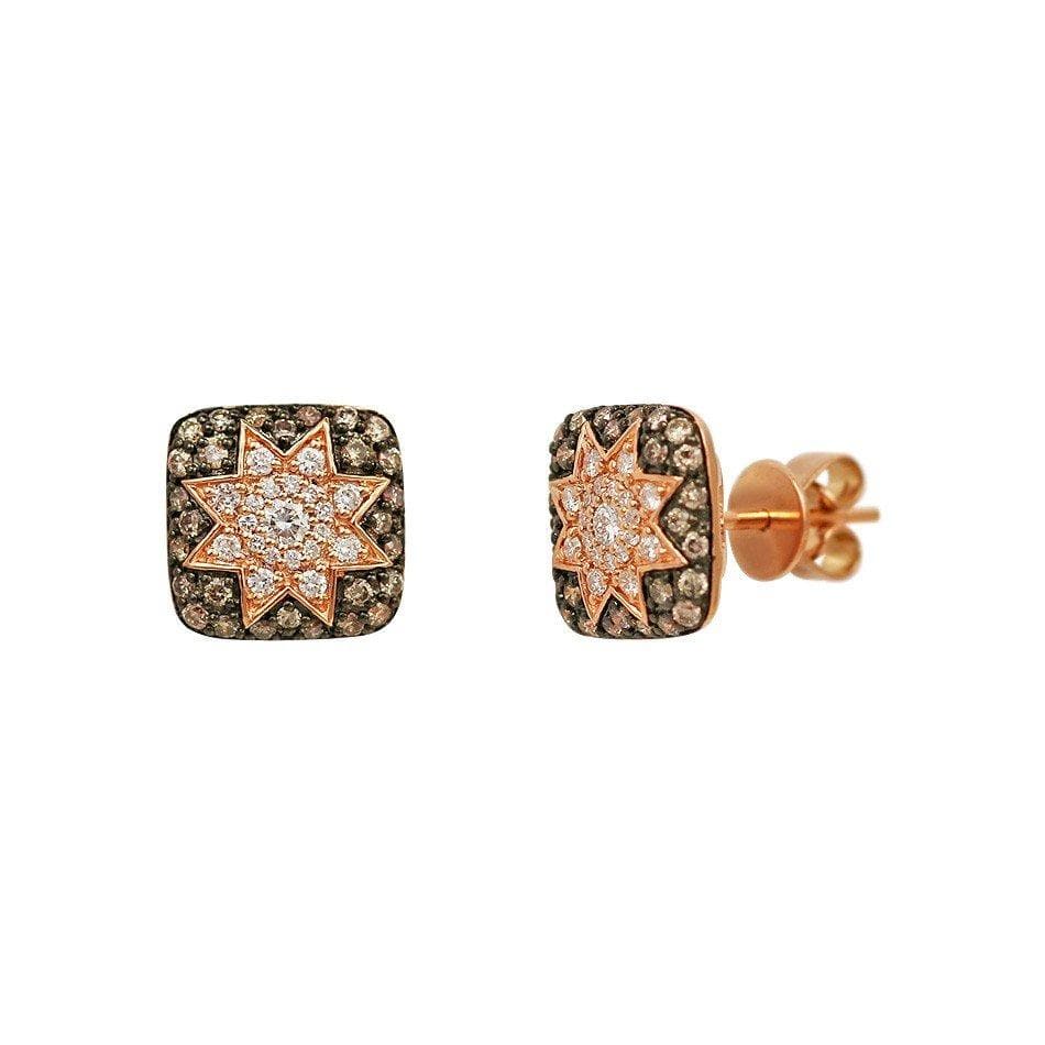 Square Stud Star Earrings Champagne Diamond - Natkina