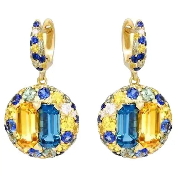 Ukrainian Collection Heritage Citrine Sapphire 18 Karat Gold Diamond Earrings