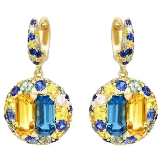 Ukrainian Collection Heritage Citrine Sapphire 18 Karat Gold Diamond Earrings