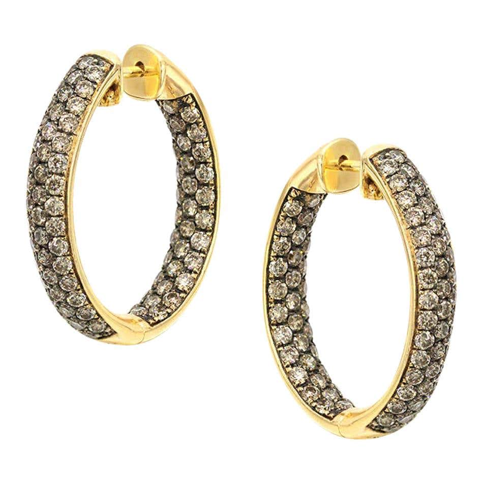 3.11 carat Champagne Diamond Medium Elegant 18 K Yellow Gold Hoop Earrings - Natkina