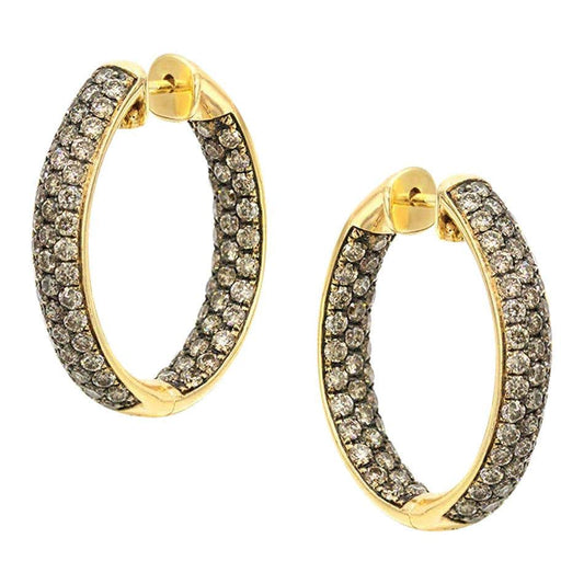 3.11 carat Champagne Diamond Medium Elegant 18 K Yellow Gold Hoop Earrings - Natkina