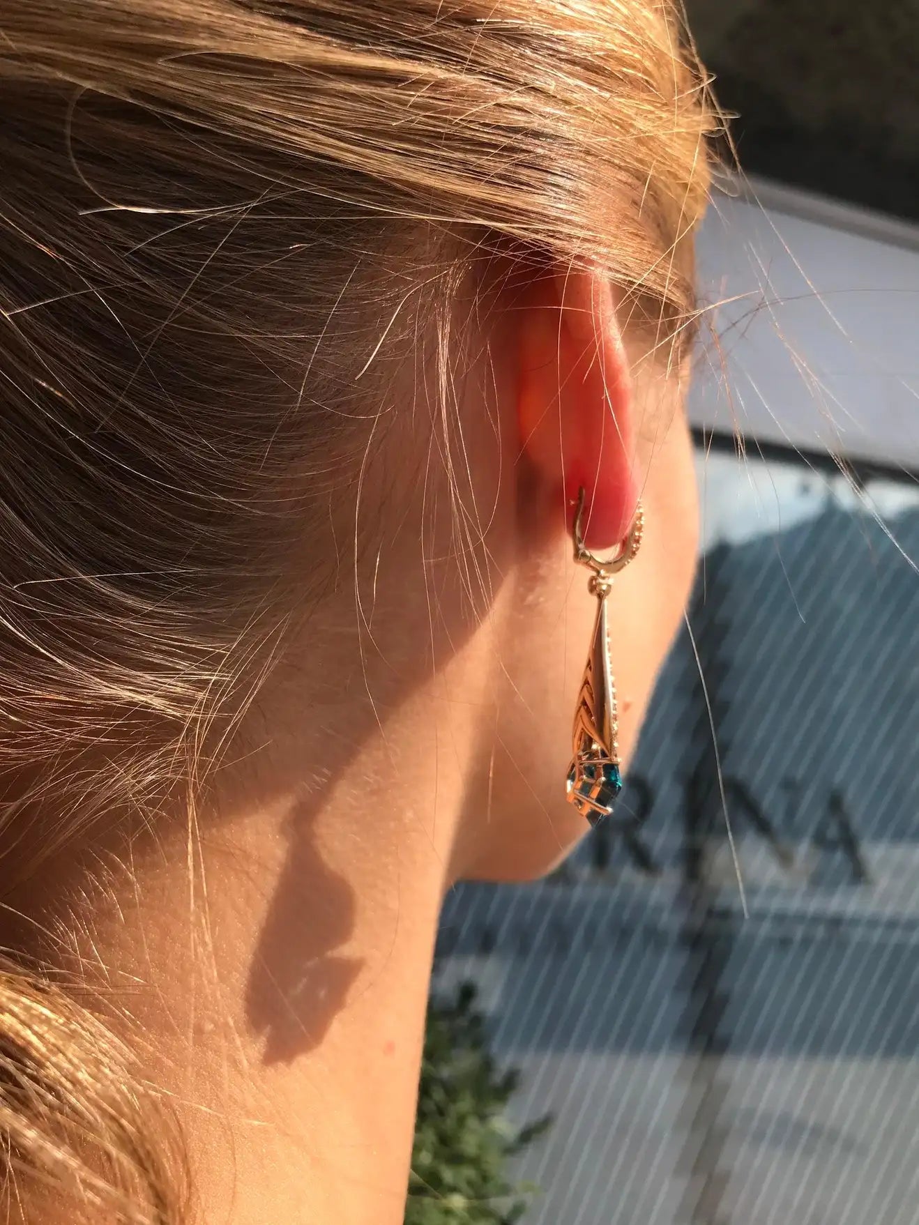 Ukrainian Yellow Orange Sapphire Blue Topaz 18 Karat Gold Diamond Drop Earrings