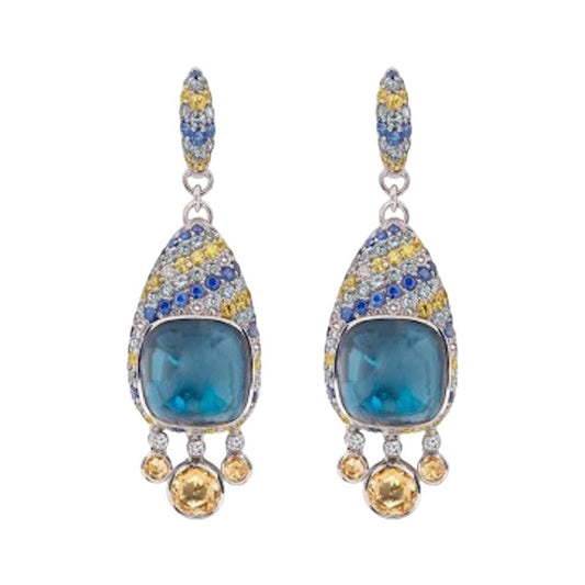 Ukrainian Dream Topaz Yellow Green Sapphire 18 Karat Diamond Citrine Earrings