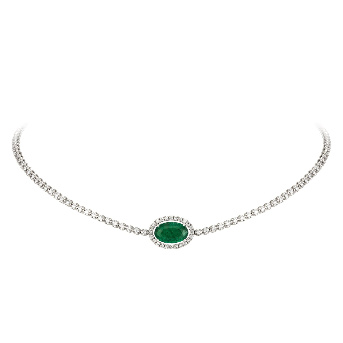 Breathtaking Diamond 18K White Gold Necklace with Emerald for Her