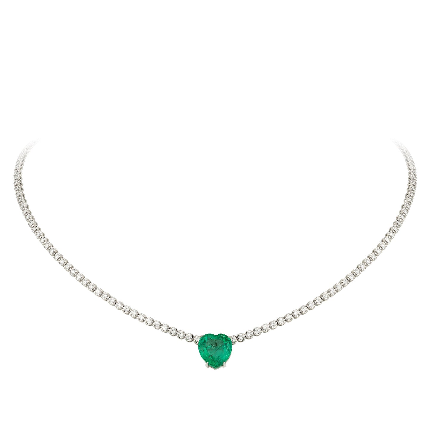 Breathtaking Diamond 18K White Gold Necklace with Emerald for Her