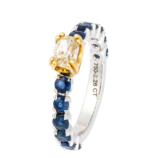 Stylish Blue Sapphire Diamond White Gold 18K Statement Ring For Her