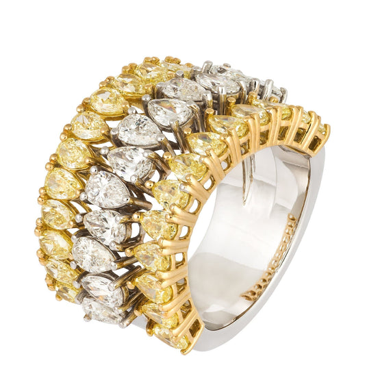 Italian Yellow White Diamond Yellow Gold Band 18K Ring For Her
