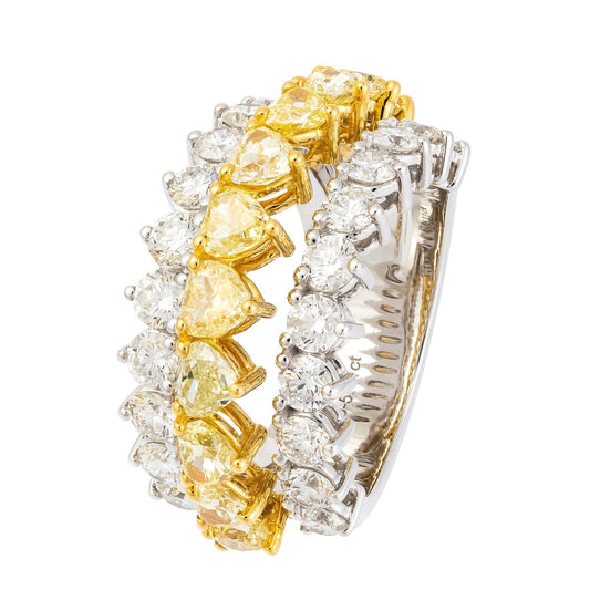 Fancy Yellow White Diamond Yellow Gold 18K Statement Ring For Her
