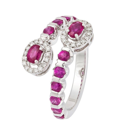 Stylish Ruby White Diamond White Gold 18K Ring For Her