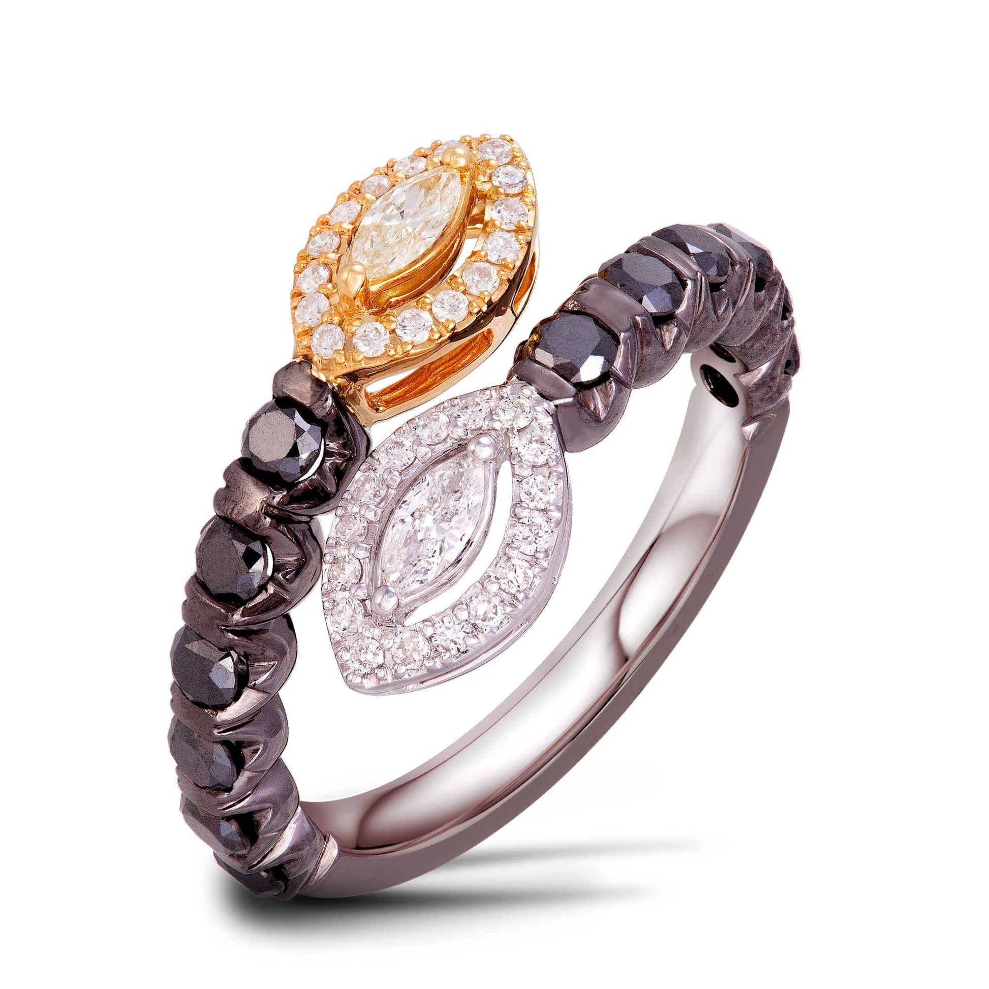 Beautiful Black Yellow White Diamond White Gold 18K Ring For Her