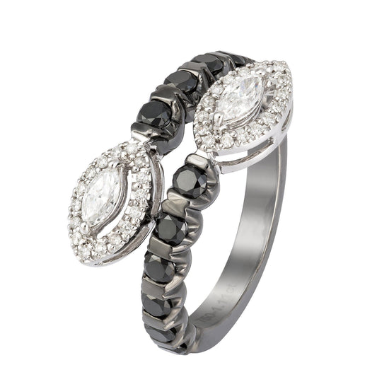 Beautiful Black Yellow White Diamond White Rose Gold 18K Ring For Her