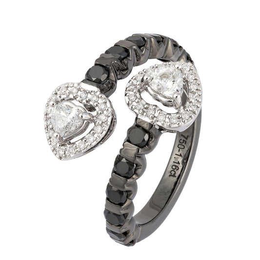 Impressive Black White Diamond White Gold 18K Ring For Her