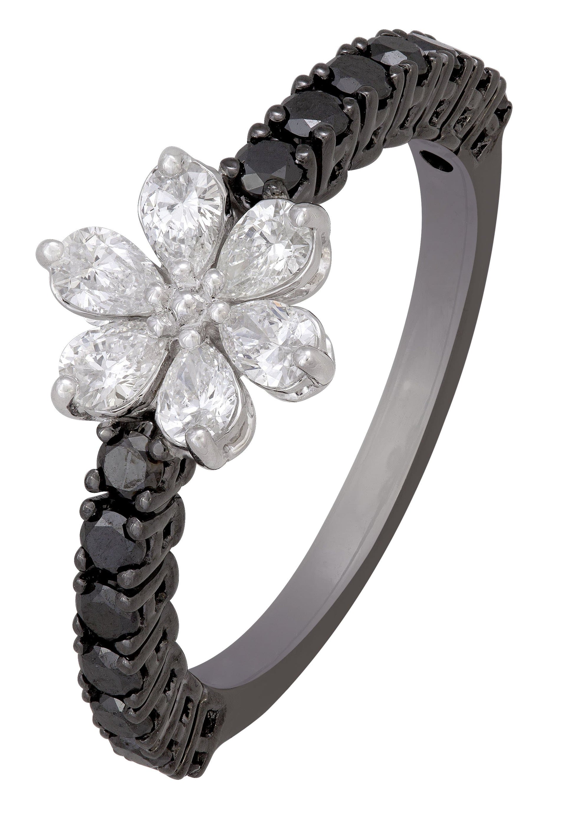 Pretty Black White Diamond White Gold 18K Ring For Her