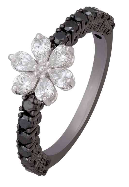 Pretty Black White Diamond White Gold 18K Ring For Her