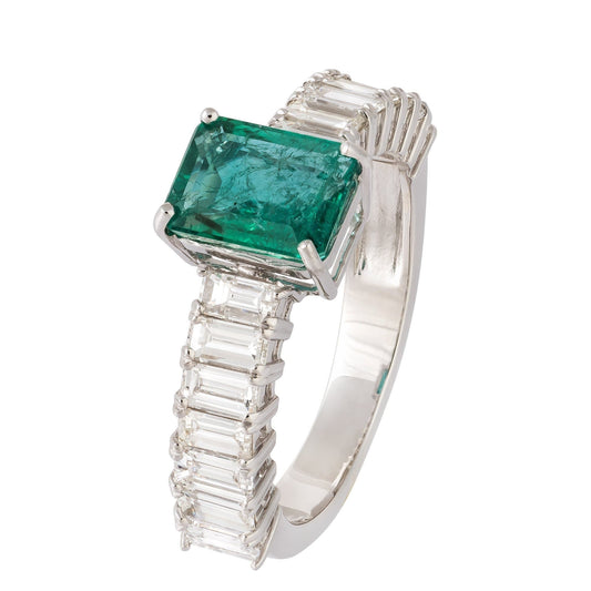 Modern Emerald Diamond Band White Gold 18K Ring For Her