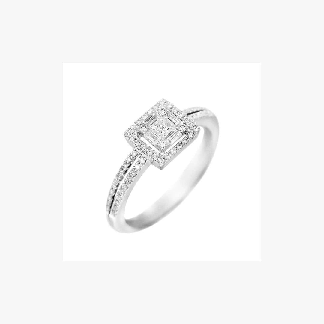 White Diamond White Gold Square Ring