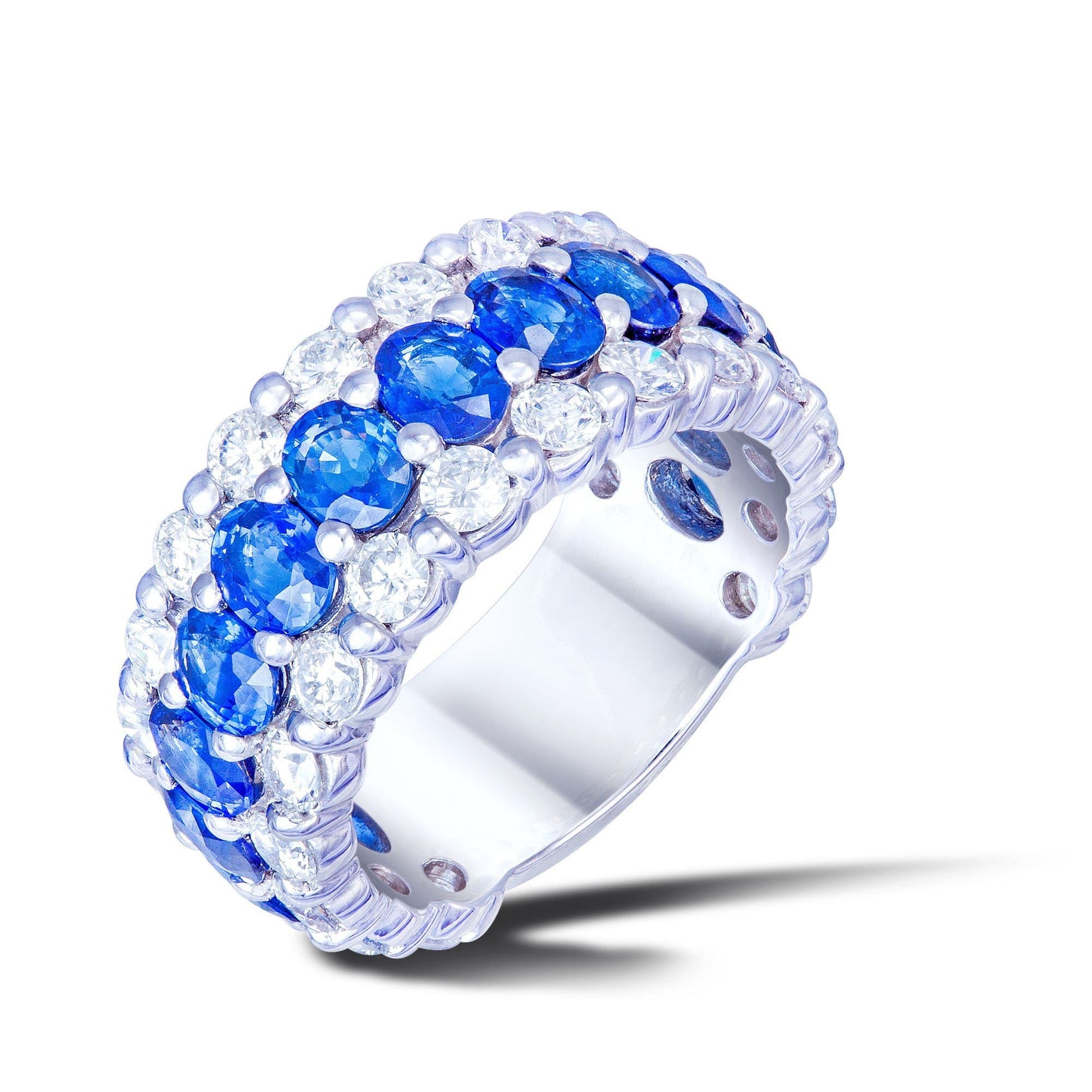 The Classic Blue Sapphire White Diamond White Gold Band Ring For Her 18K