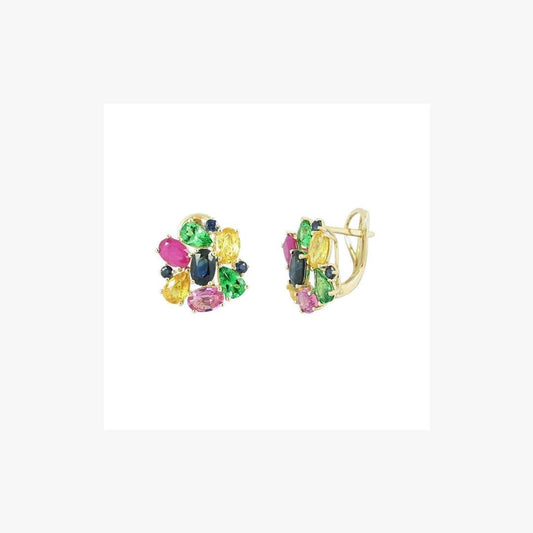 Fashion Pink / Yellow / Blue Sapphire Ruby Yellow Gold Earring