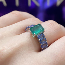 Load image into Gallery viewer, 18K White Gold Emerald &amp; Blue Sapphire Ring For Her
