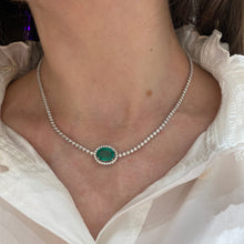 Load image into Gallery viewer, Breathtaking Diamond 18K White Gold Necklace with Emerald for Her
