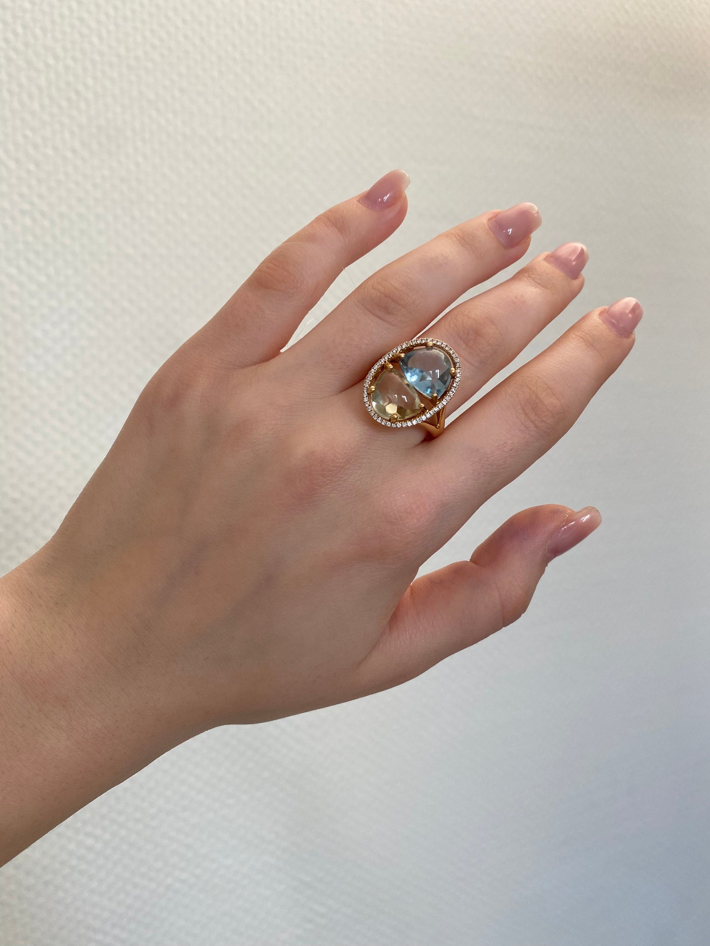 Ukrainian Collection Diamond Quartz Topaz 18 Karat Gold Diamond Ring For Her