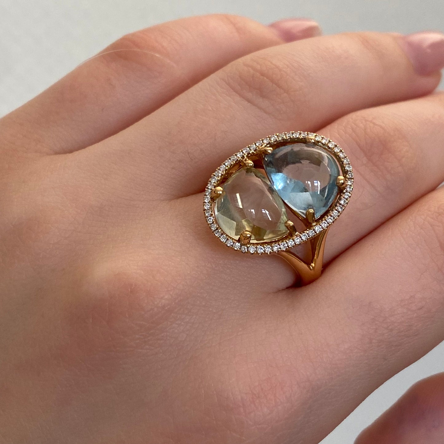 Ukrainian Collection Diamond Quartz Topaz 18 Karat Gold Diamond Ring For Her