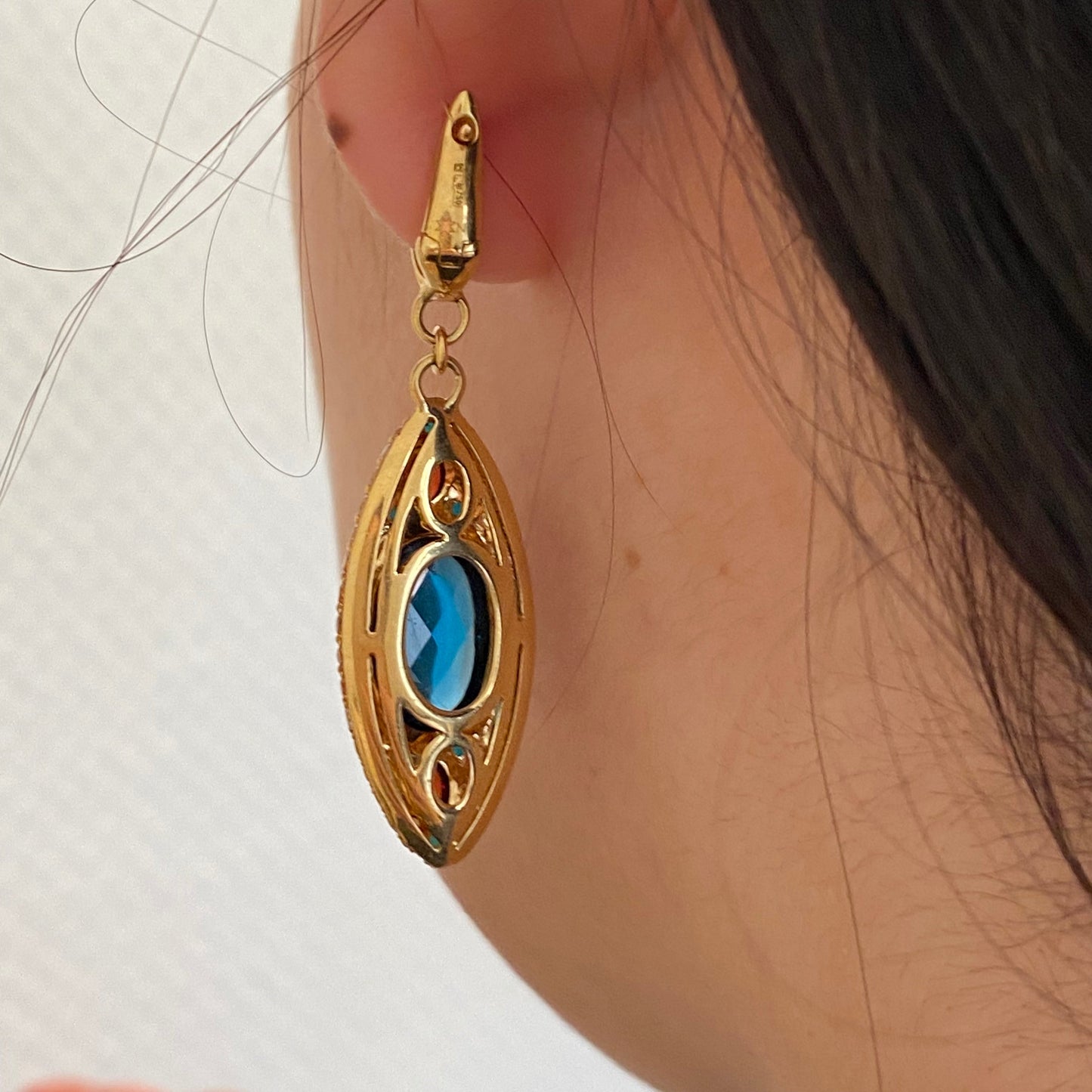 Ukrainian Collection Sapphire Topaz Garnet Diamond 18 Karat Gold Earrings