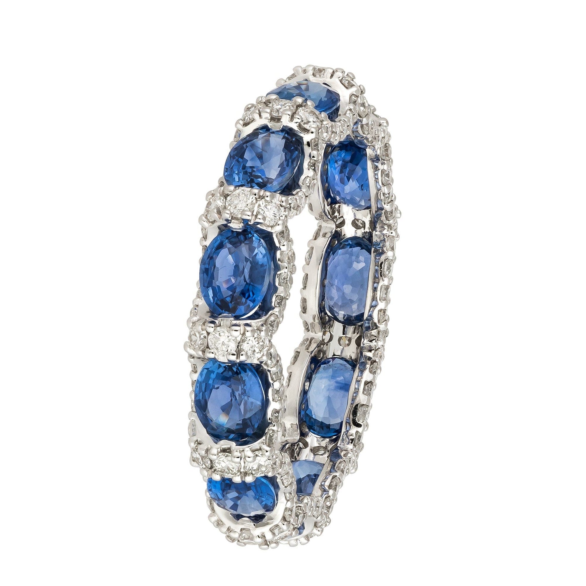 Ultra Classic Blue Sapphire Diamond White Gold 18K Ring For Her