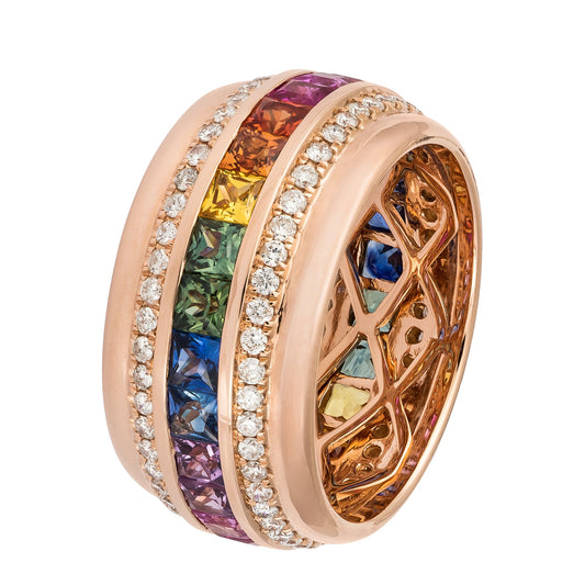 Multisapphire Diamond Rose Gold Colourful Ring For Her 18 K Gold