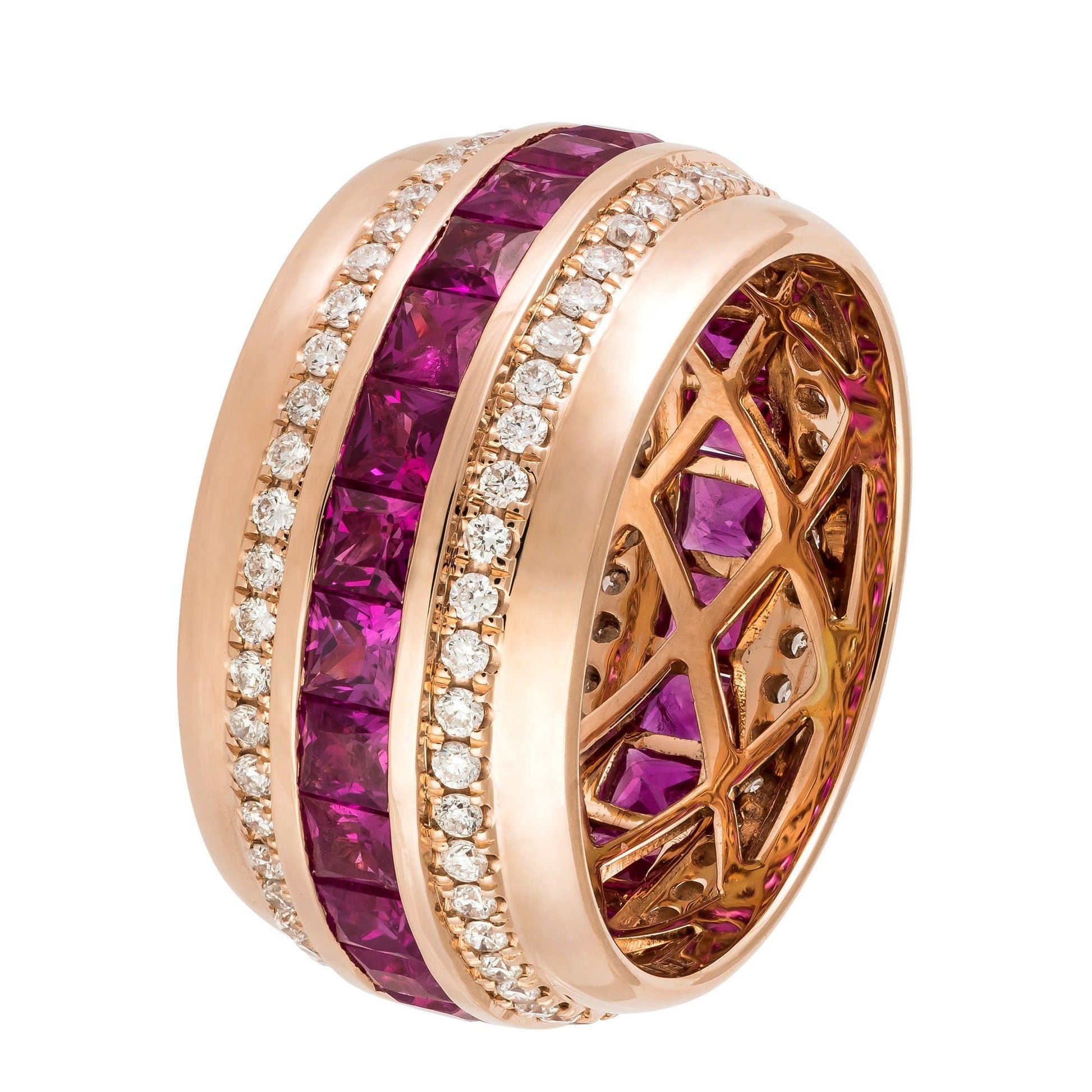 Modern Ruby Diamond Rose Gold 18K Band Ring For Her
