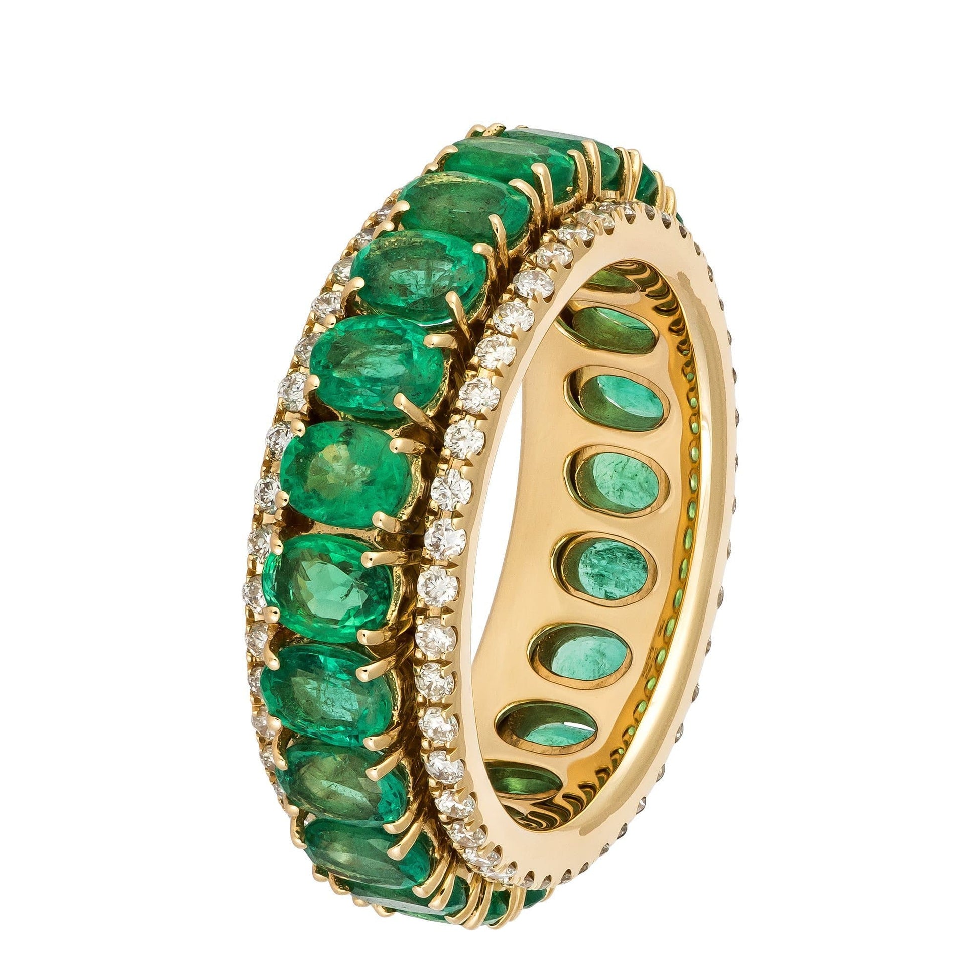 Fashionable Emerald Diamond Rose Gold 18K Band Ring For Her