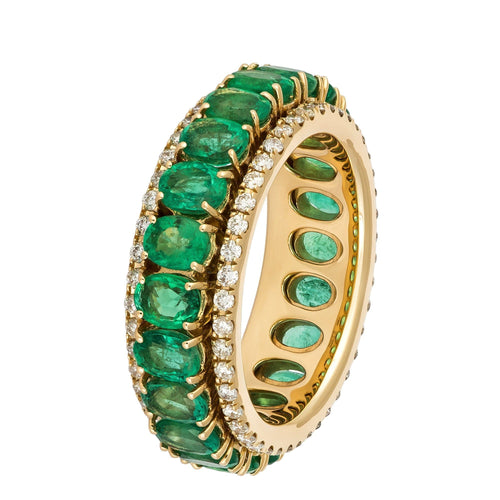 Fashionable Emerald Diamond Rose Gold 18K Band Ring For Her