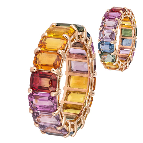 Fashionable Multisapphire Diamond Rose Gold 18K Band Ring For Her