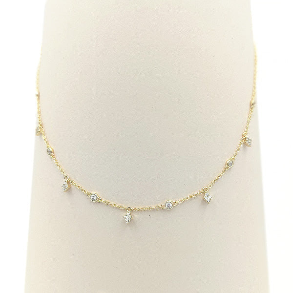 Silver necklace with round and rhomboid pendants