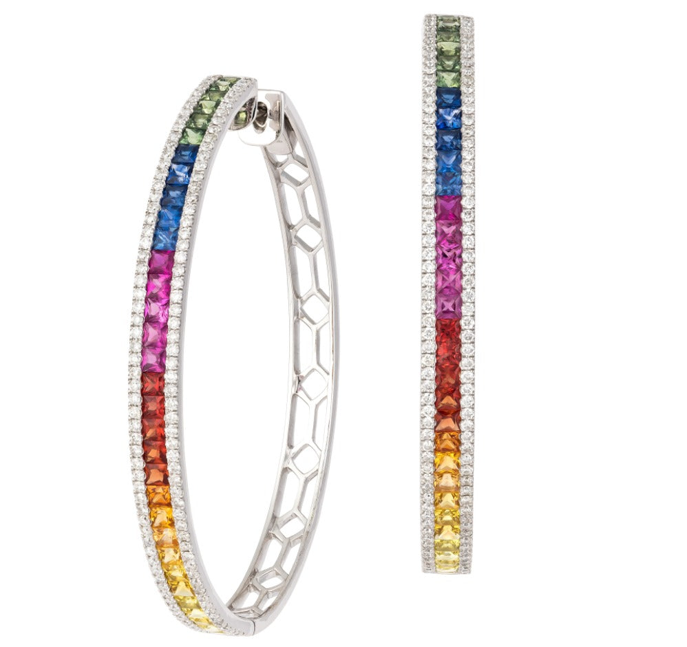 Multisapphire White Gold 18K Earrings With Diamonds For Her